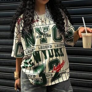 Authentic NYC Graphic Tee - Cream and Green